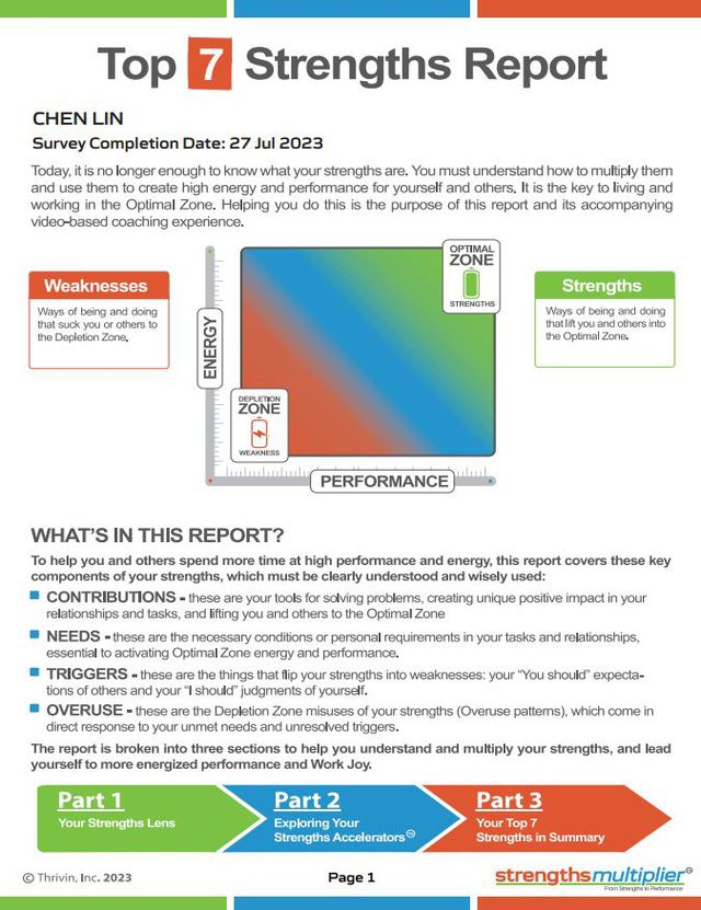 A personalized StrengthsMultiplier report page